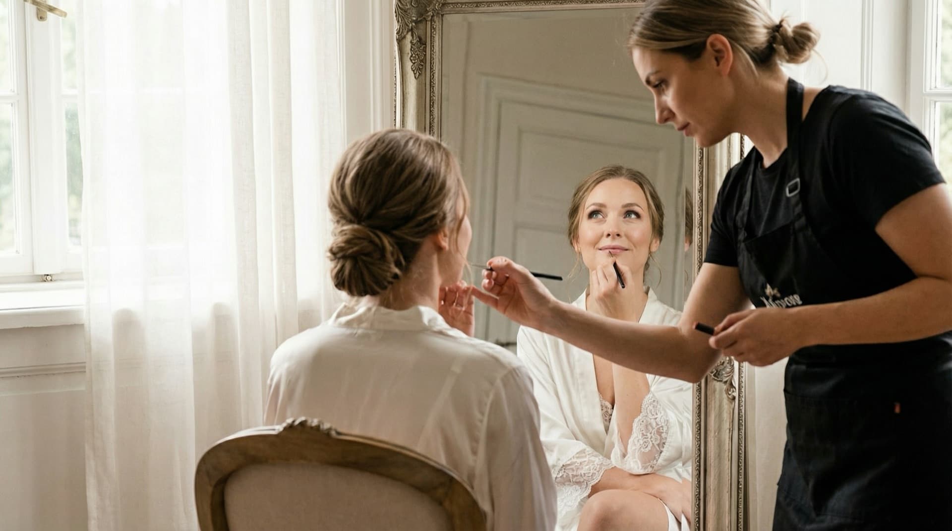Brud speglar sig efter makeup-läggning